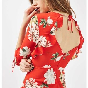 Topshop Red Floral Open Back Mini Dress